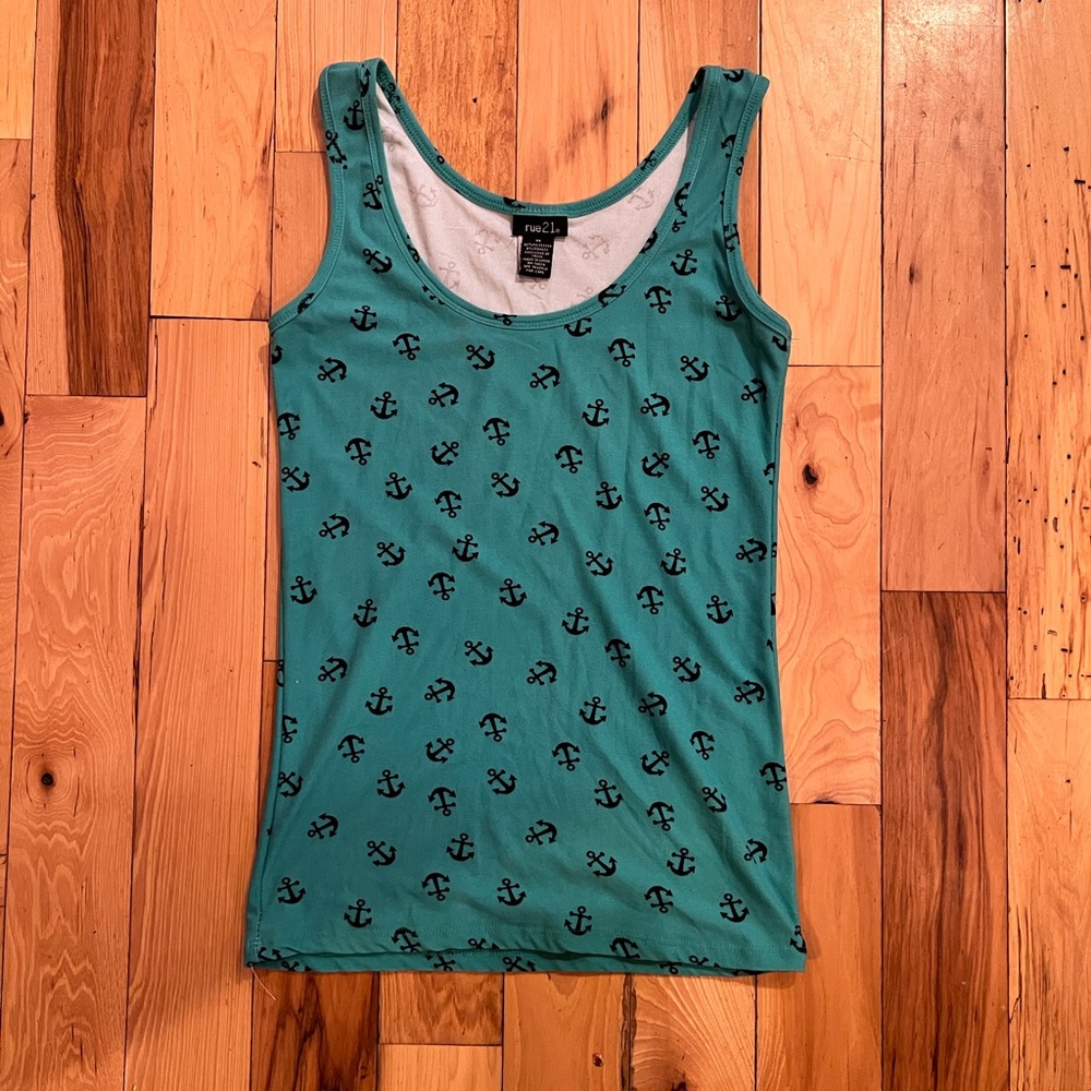Rue21 Teal Anchor Print Tank Top